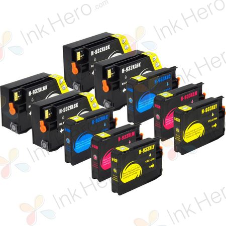 10 Pack HP 932XL & 933XL High-Yield Compatible Ink Cartridges