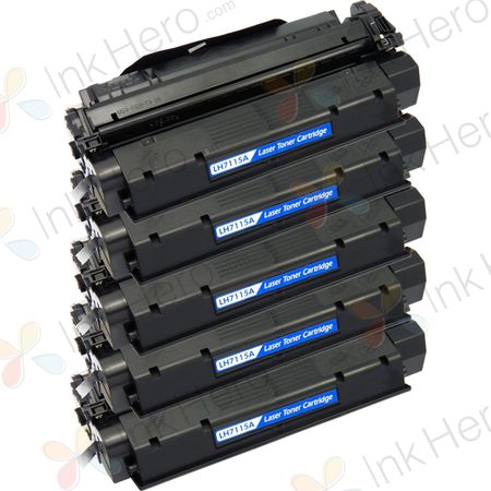 5 Pack HP 15A Black Compatible Toner Cartridge (C7115A)