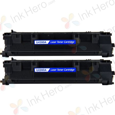 2 Pack HP 80A Black Compatible Toner Cartridge (CF280A)