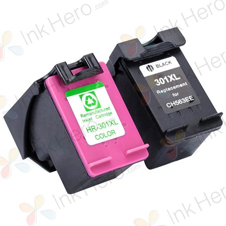 2 Pack HP 301 XL High Yield Remanufactured Ink Cartridges