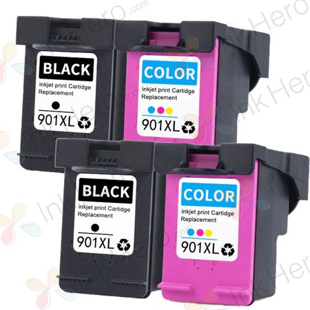 4 Pack HP 901 XL High Yield Remanufactured Ink Cartridges