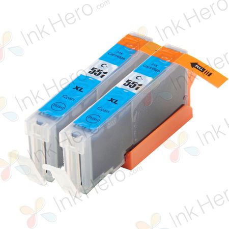 2 Pack Canon CLI-551XL Cyan Compatible High-Yield Ink Cartridges