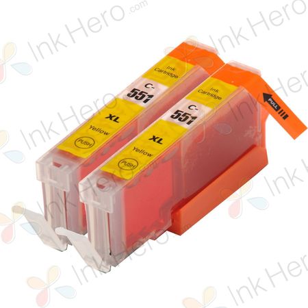 2 Pack Canon CLI-551XL Yellow Compatible High-Yield Ink Cartridges