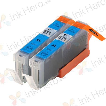 2 Pack Canon CLI-571XL Cyan Compatible High-Yield Ink Cartridges