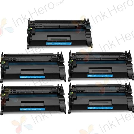 5 Pack HP 26A Black Compatible Toner Cartridge (CF226A)