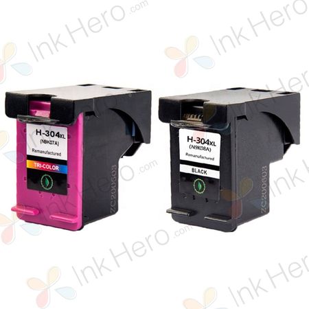 2 Pack HP 304 XL High Yield Remanufactured Ink Cartridges