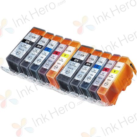 10 Pack Canon PGI-520 & CLI-521 Compatible Ink Cartridges